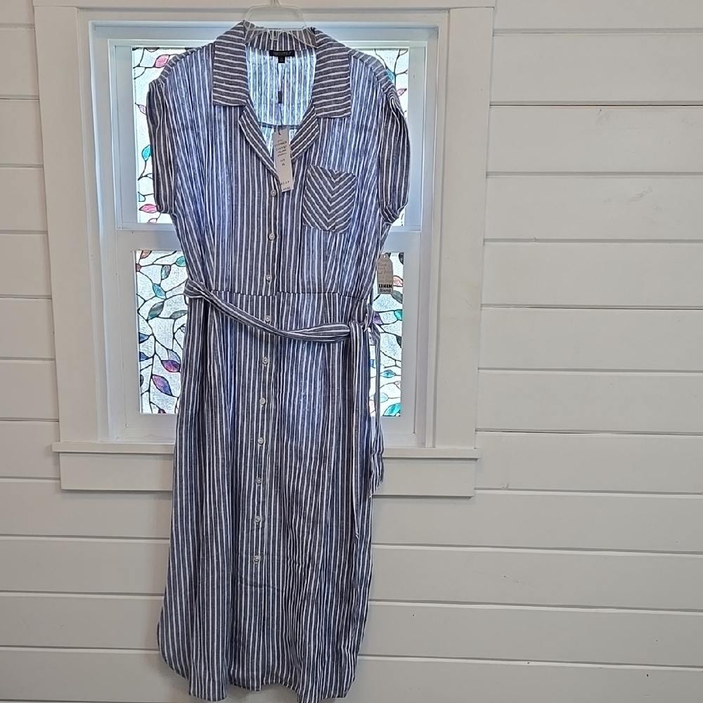 For Cynthia Blue Pleated Sundress with Notched Collar